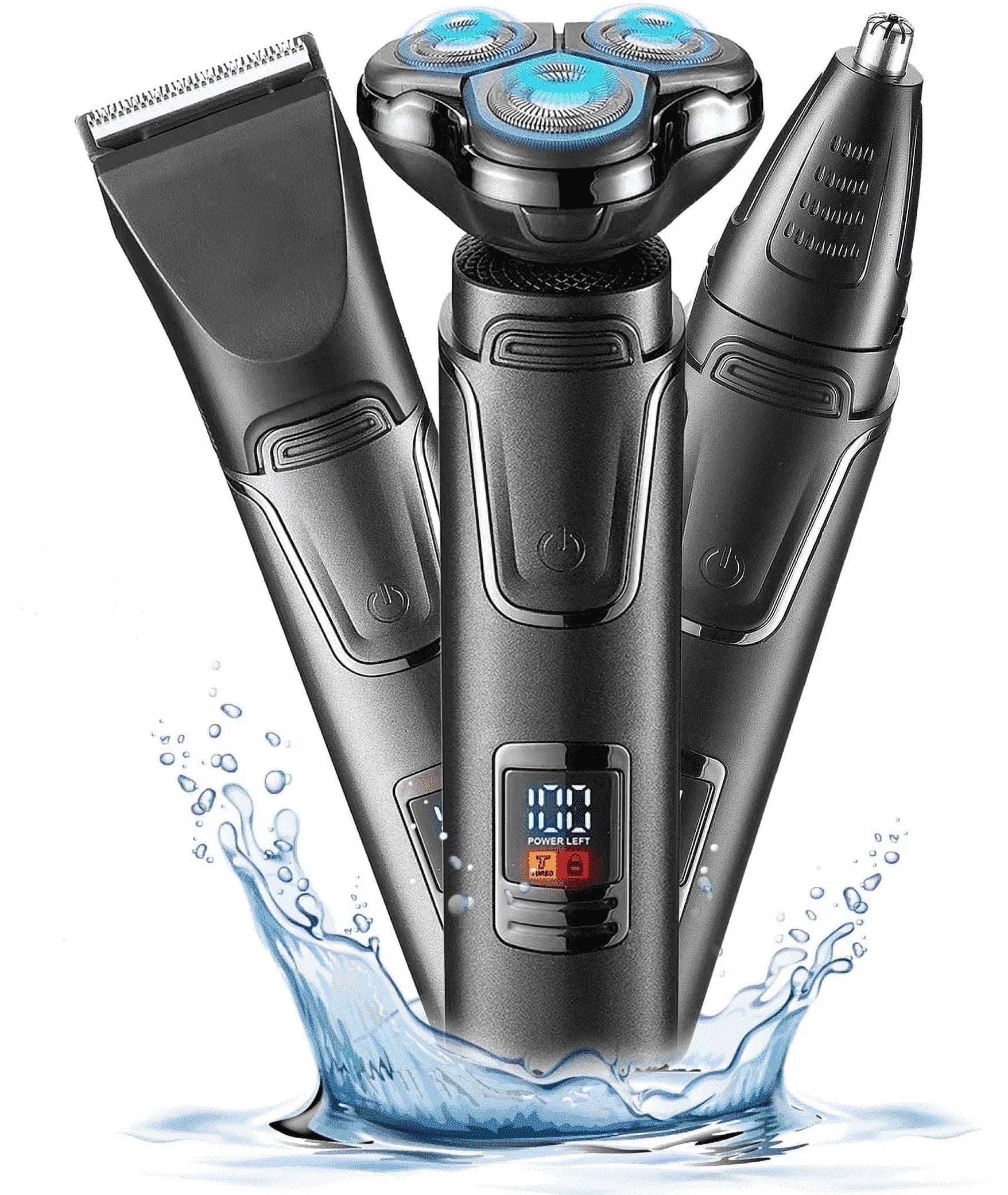 OCTMOM Electric Shaver for Men, Cordless 3-in-1 Beard Trimmer, Nose Hair Razor ,Waterproof Wet Dry Rechargeable Black