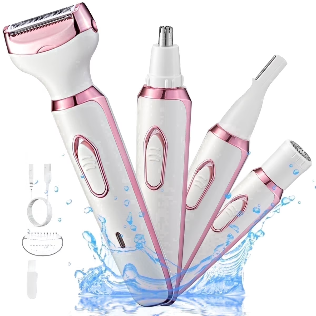 OCTMOM Electric Razor for Women, 4-in-1 Shaver for Bikini Trimmer & Eyebrow & Nose Hair ,IPX6 Waterproof Razor for Legs, Underarms, , for Sensitive Skin
