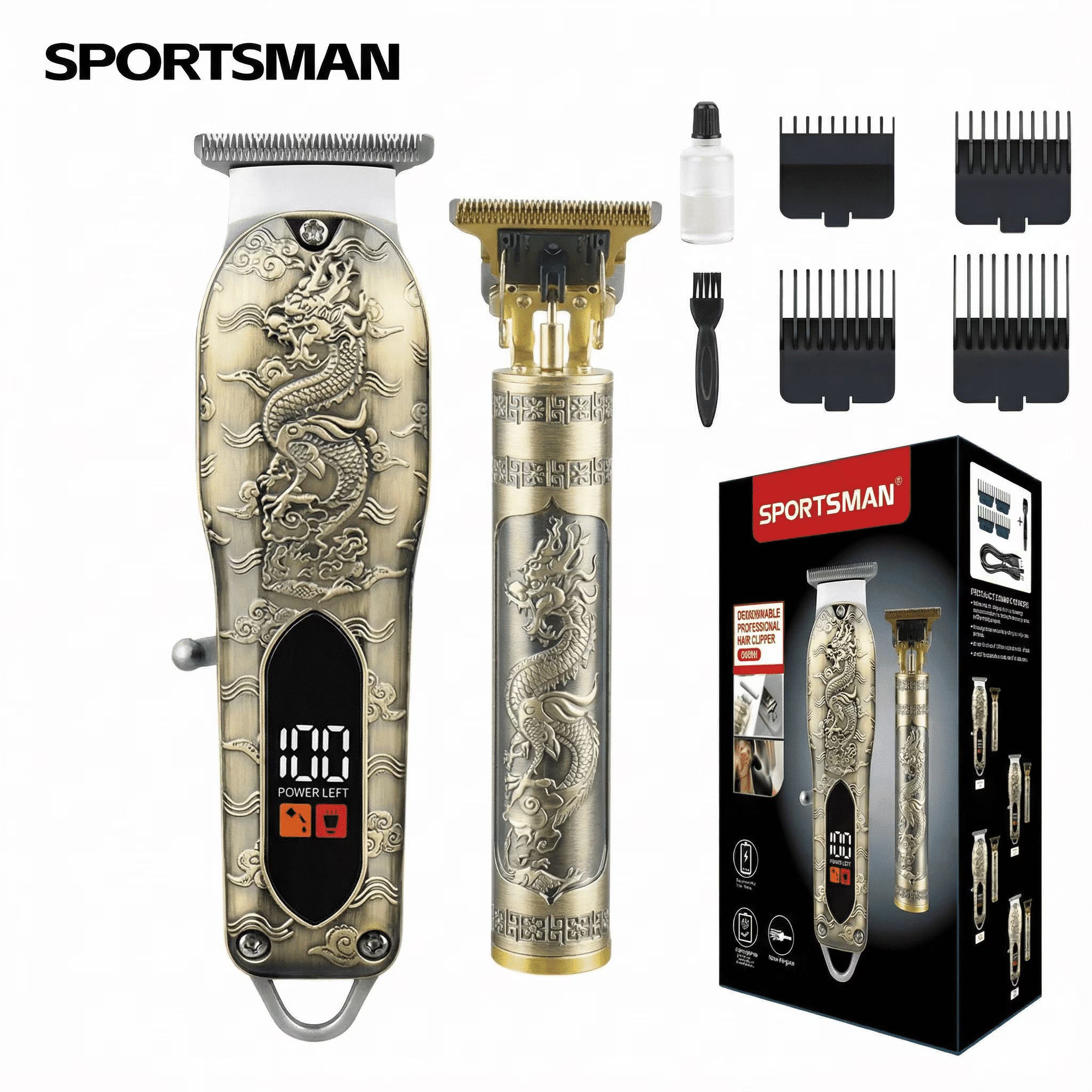 OCTMOM Cordless Hair Clipper Kit, Vintage Dragon Engraved Trimmer with LED Display for Men